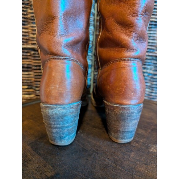 Vintage Frye Jane Stitch Leather Riding Boots Women's 8 Cognac Western 70s - Picture 9 of 15